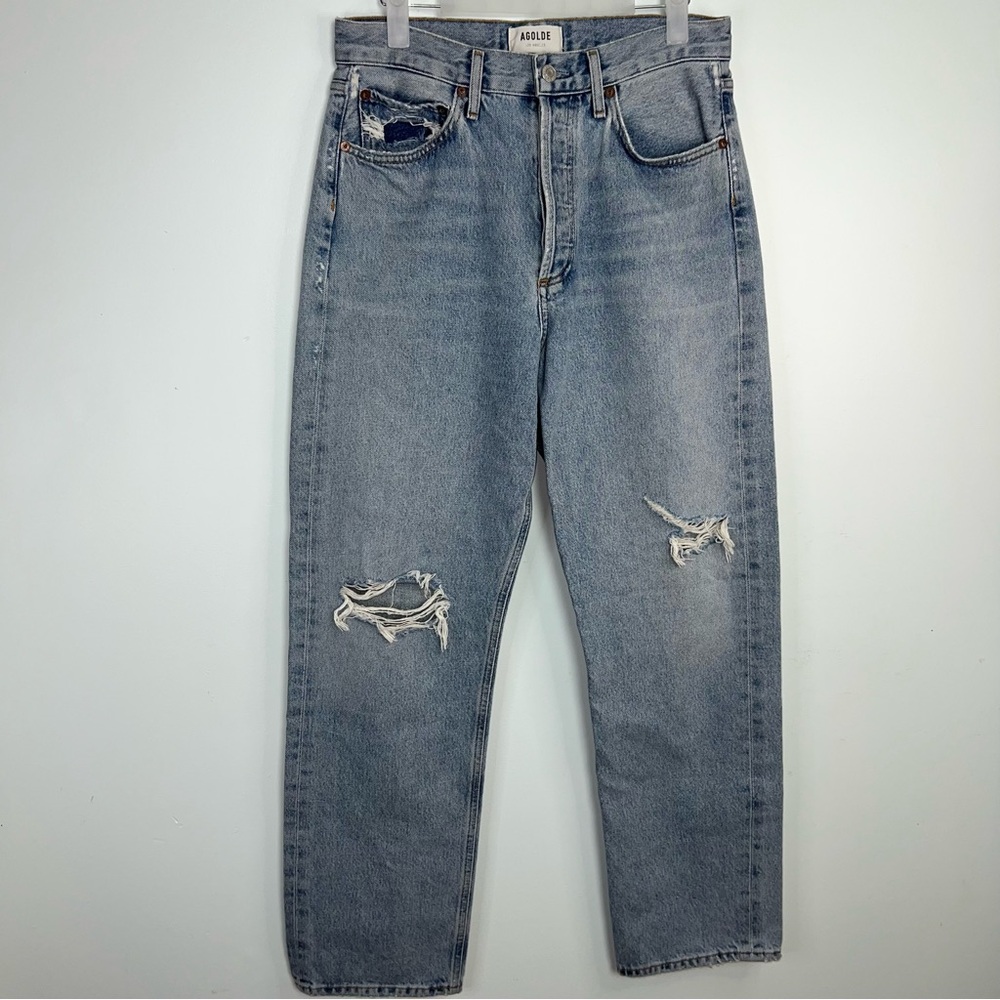 Agolde 90’s High Rise Straight Leg Women's Distressed Light Blue Jeans Size 26